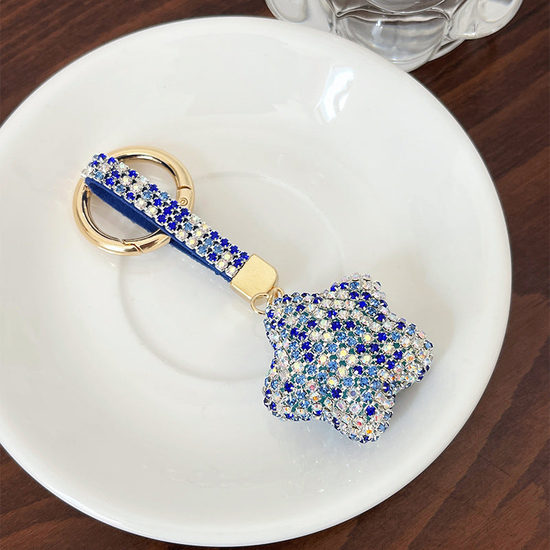 Wholesale Zinc Alloy Inlaid Diamond Five-pointed Star Key Chain