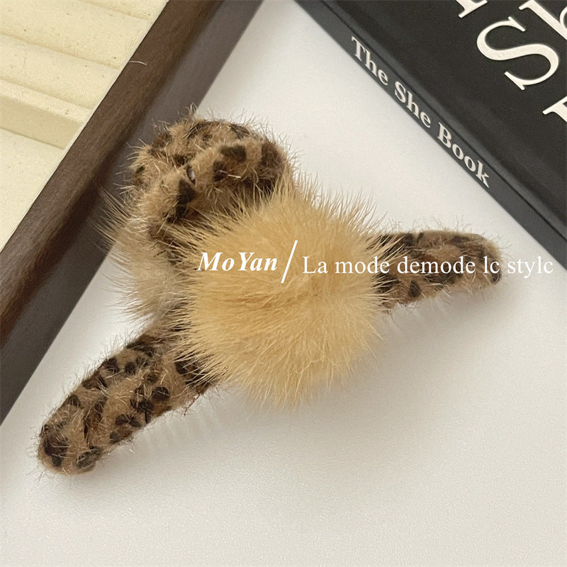 Wholesale Leopard Pattern Plush Claw Clip Shark Clip