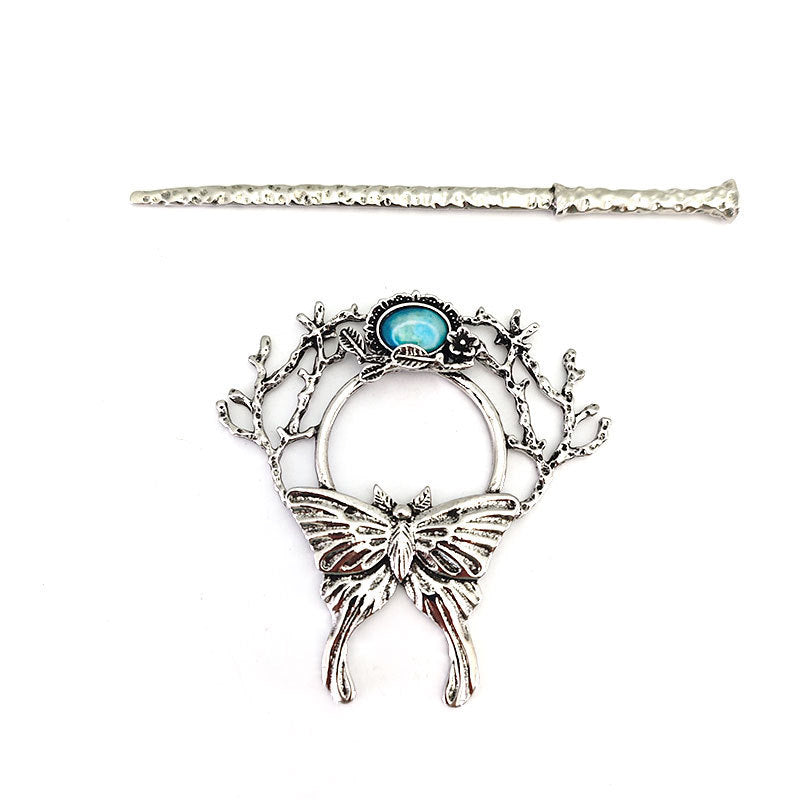 Wholesale Imitation Moonstone Butterfly Hairpin Viking Hair Stick Irish Norwegian Style Hair Accessories