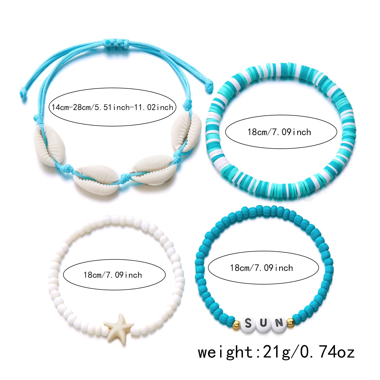 Wholesale Bohemian style conch, starfish, turtle rice bead bracelet set