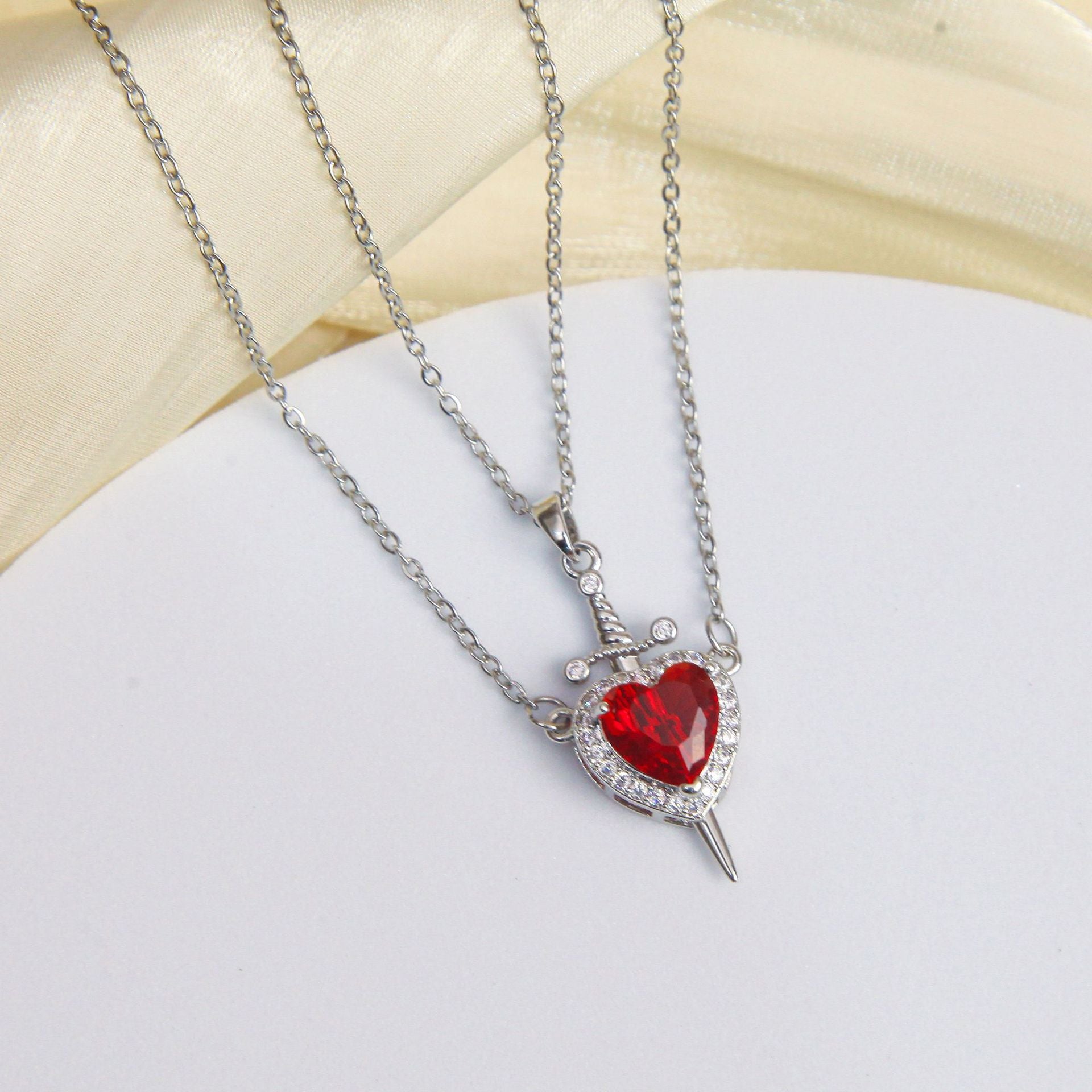 Wholesale One Arrow Piercing Heart Valentine' s Day Love Sword Titanium Steel Necklace