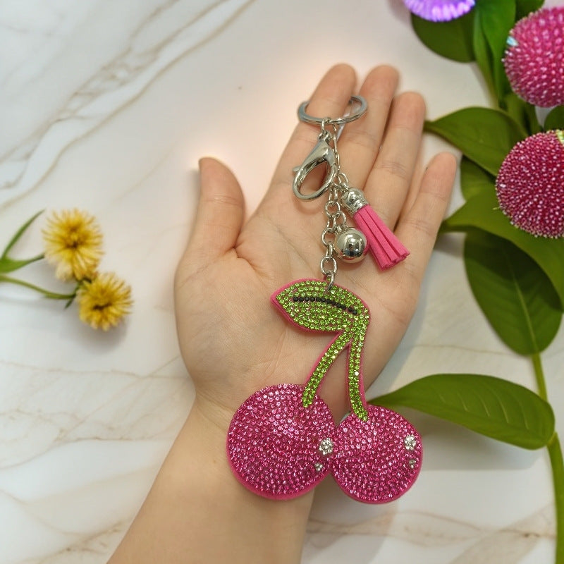 Wholesale Creative Rhinestone Cherry Keychain Pendant