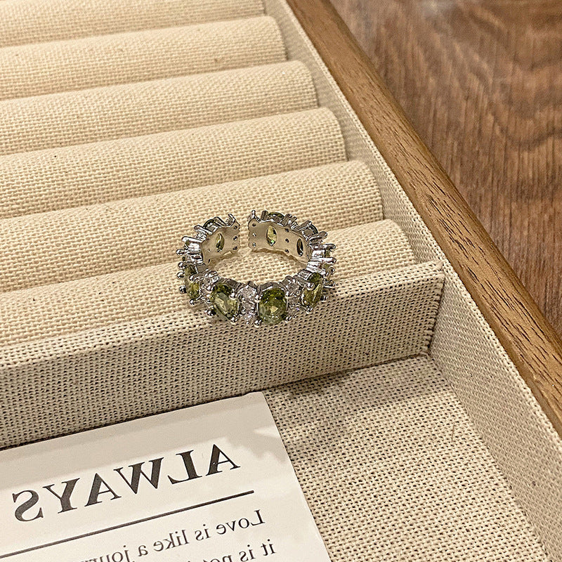 Wholesale Vintage Olive Green Zircon Personalized Open End Ring