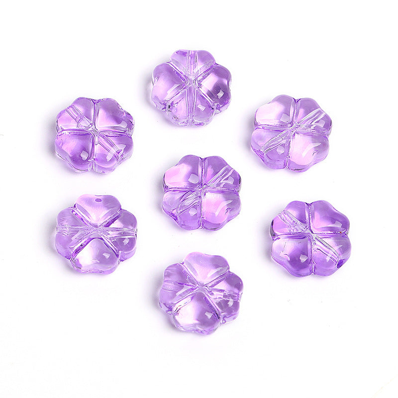 Wholesale 100pcs 10mm Crystal Glass Clover Jelly Color Straight Hole Glass DIY Beads