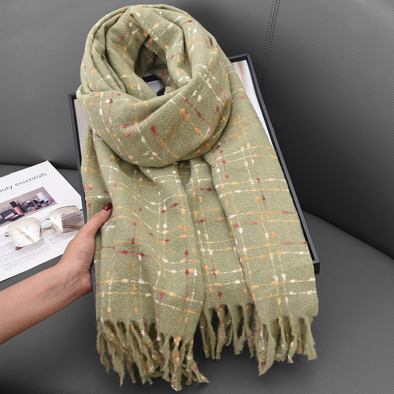 Wholesale High-grade Imitation Cashmere Dotted Tassel Autumn and Winter Plus Velvet Thick Warm Neck Scarf