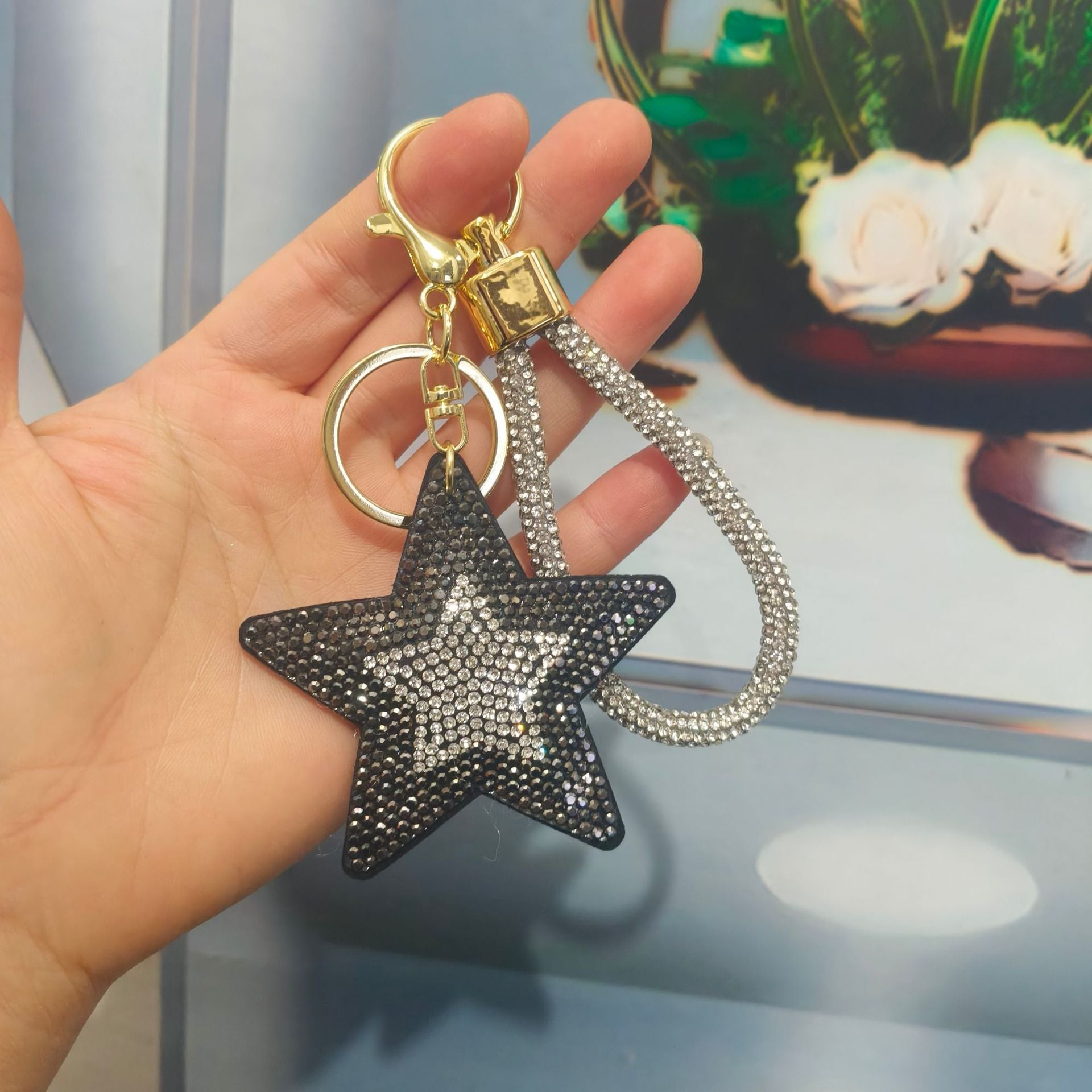 Wholesale Colorful cartoon pentagram diamond studded keychain