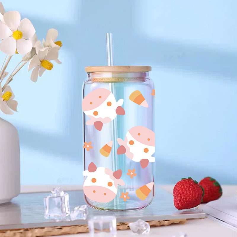 Wholesale Black and white cartoon calf  16oz Cup UV DTF Wraps