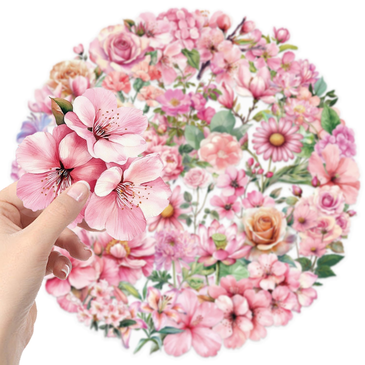 Wholesale 50 cartoon pink flower stickers DIY transparent stickers