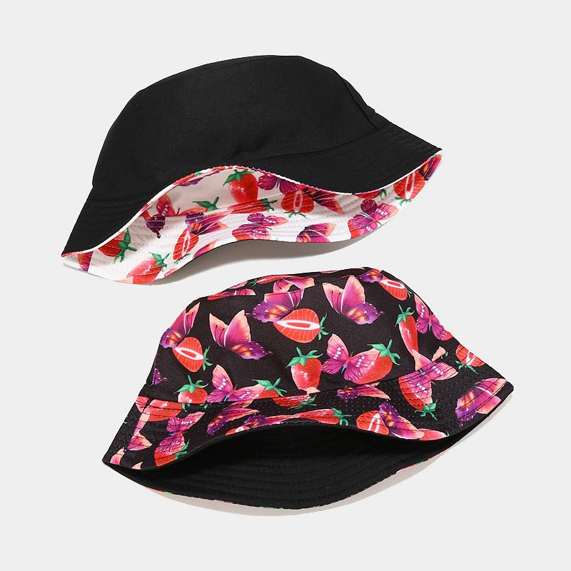 Wholesale Strawberry Butterfly Pattern Double-sided Fisherman Hat