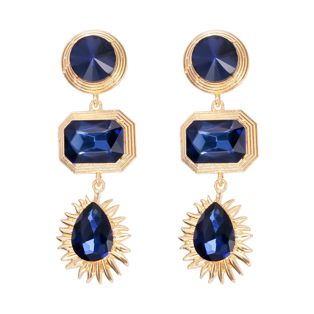 Wholesale Geometric Circular Square Water Droplet Sunflower Alloy Earrings