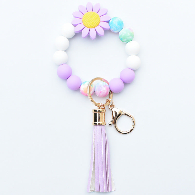 Llavero de muñeca con cuentas de girasol de silicona al por mayor