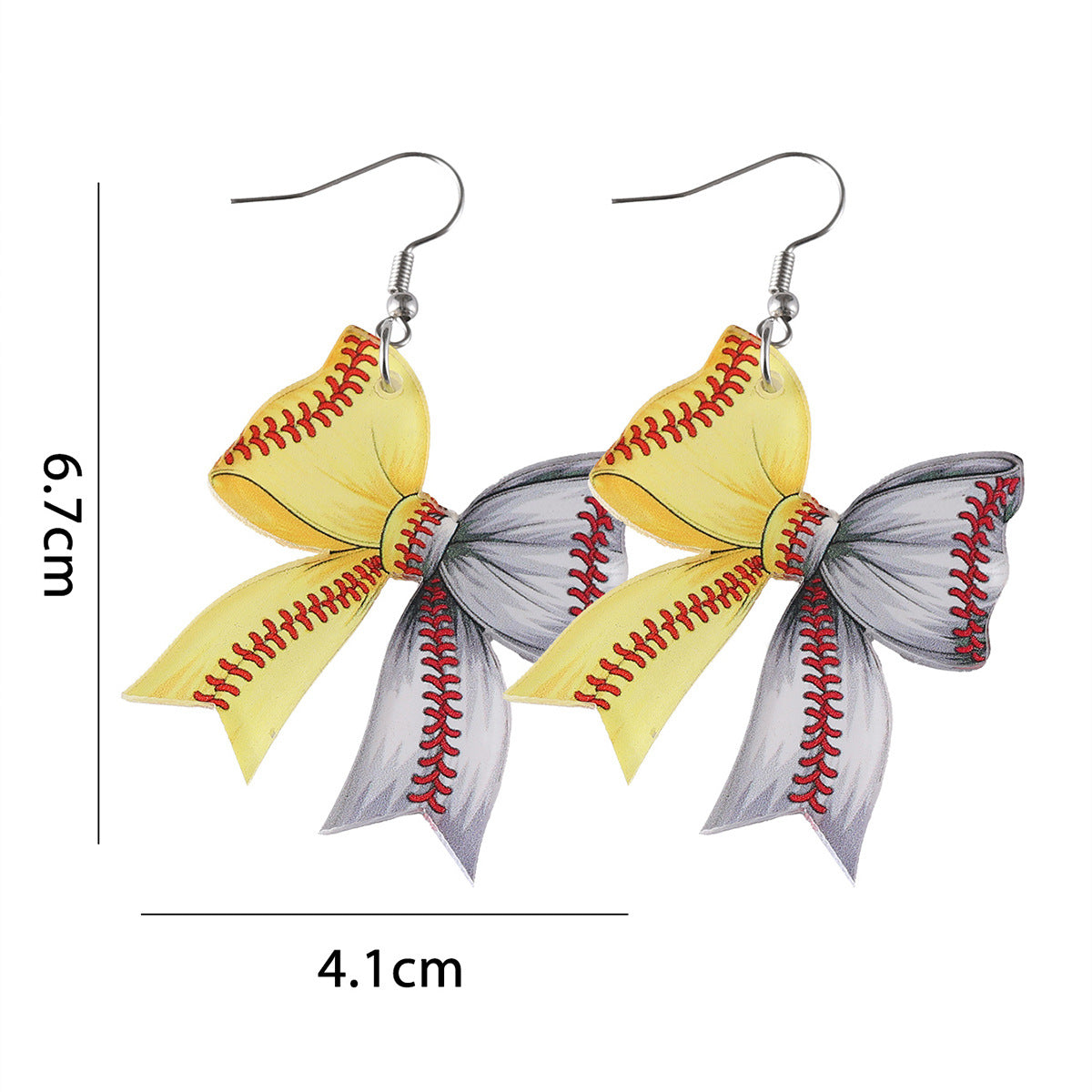 Wholesale New Sports Style Yellow and White Baseball Softball Bow Pendant Earrings Acrylic Earrings Gift