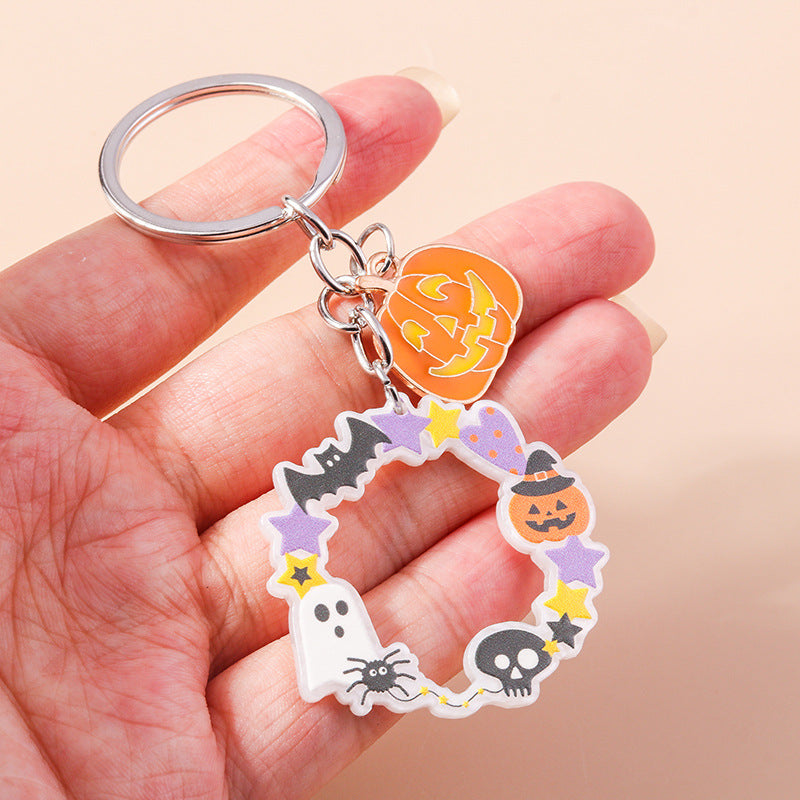 Wholesale Halloween Cartoon Hollow Out Ring Ghost Pumpkin Zinc Alloy Keychain