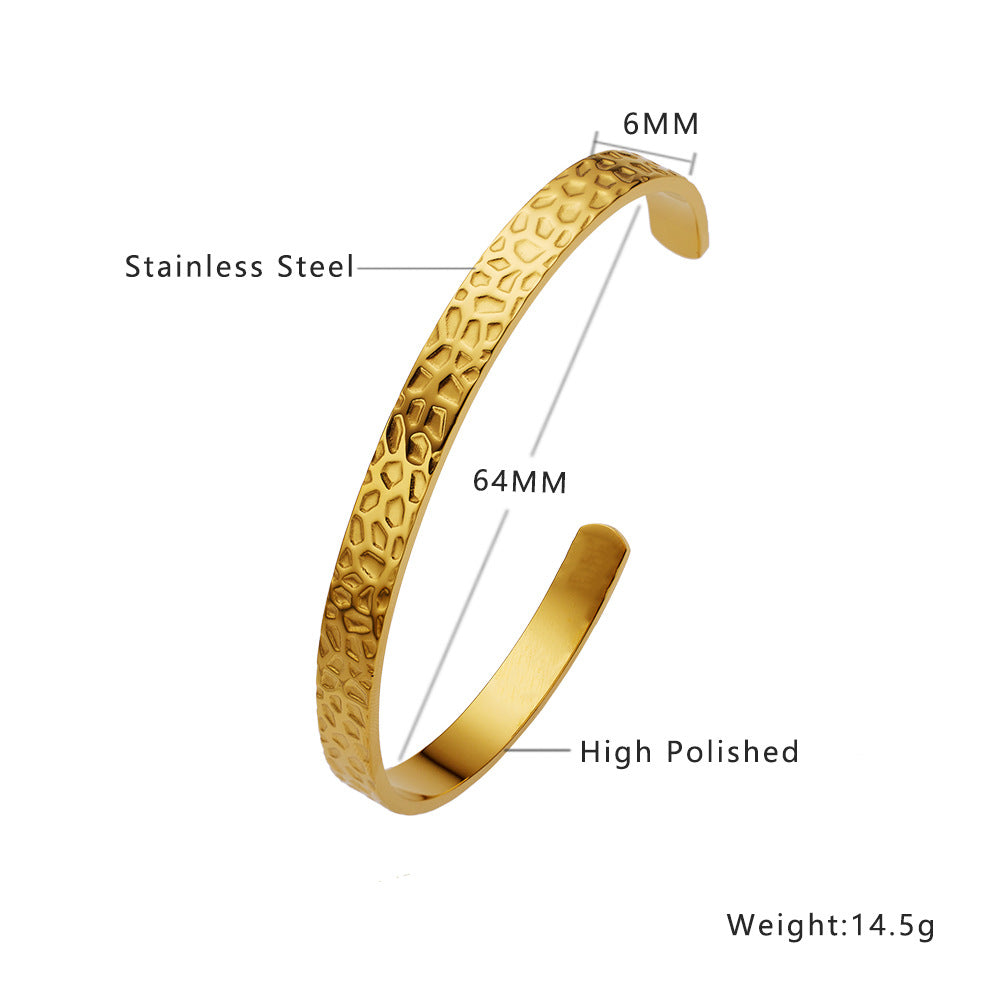 Wholesale C-shaped Non-fading Heavy Hammered Gold Irregular Titanium Steel Bracelet