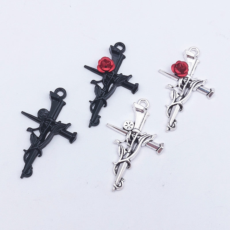 Wholesale 30PCS New Thorn Rose Cross DIY Zinc Alloy Pendant