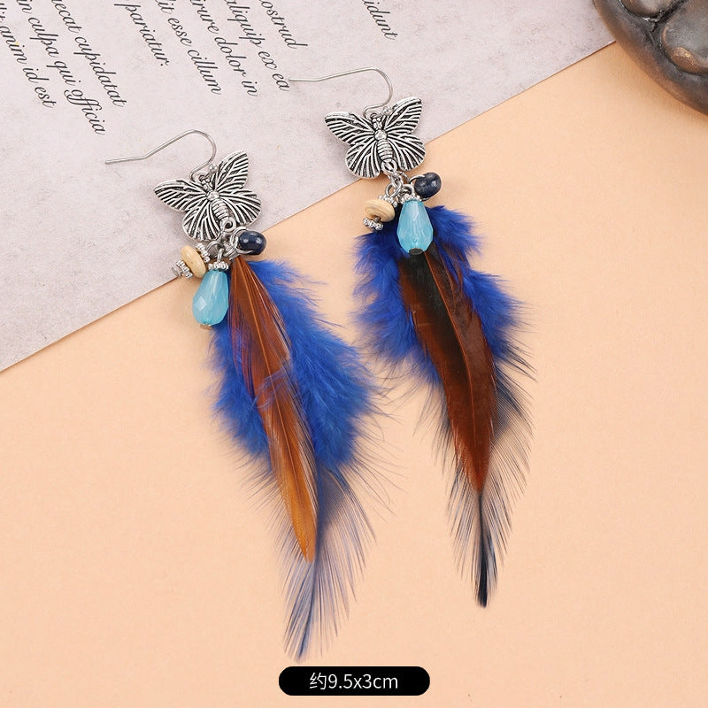 Wholesale Peacock Feather Tassel Bohemian Earrings
