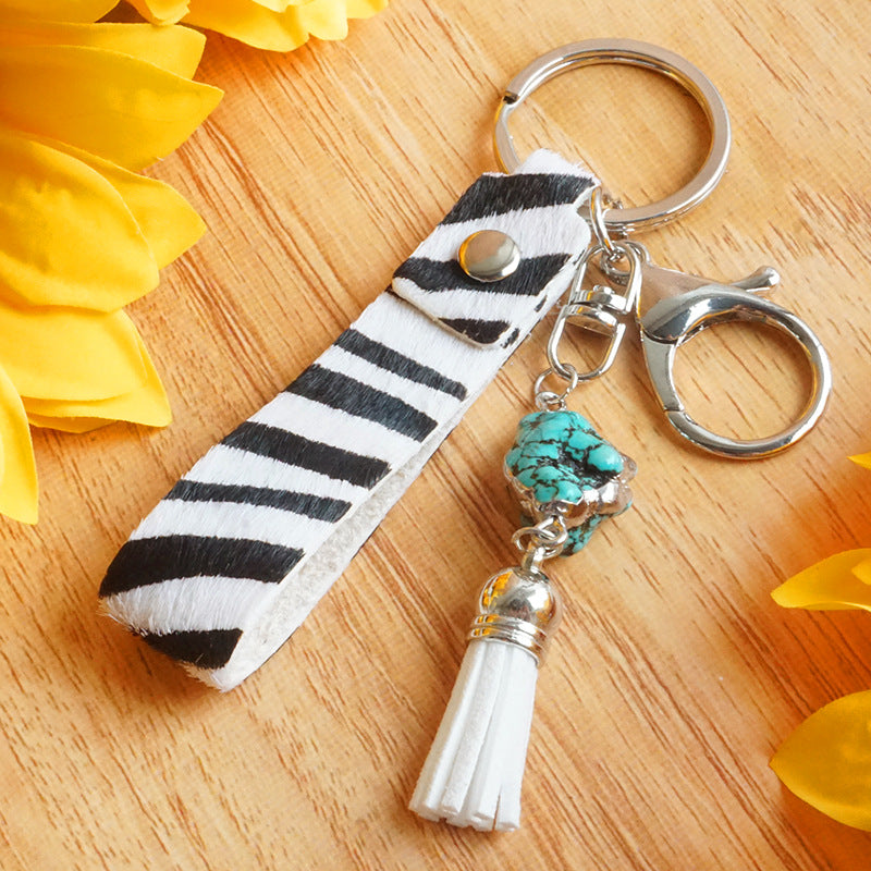 Llavero de estampado de leopar de vaca animal de cuero de cuero al por mayor