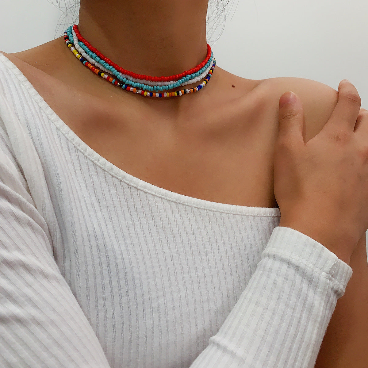 Collar de arroz de color mixto con cuentas hechas a mano al por mayor