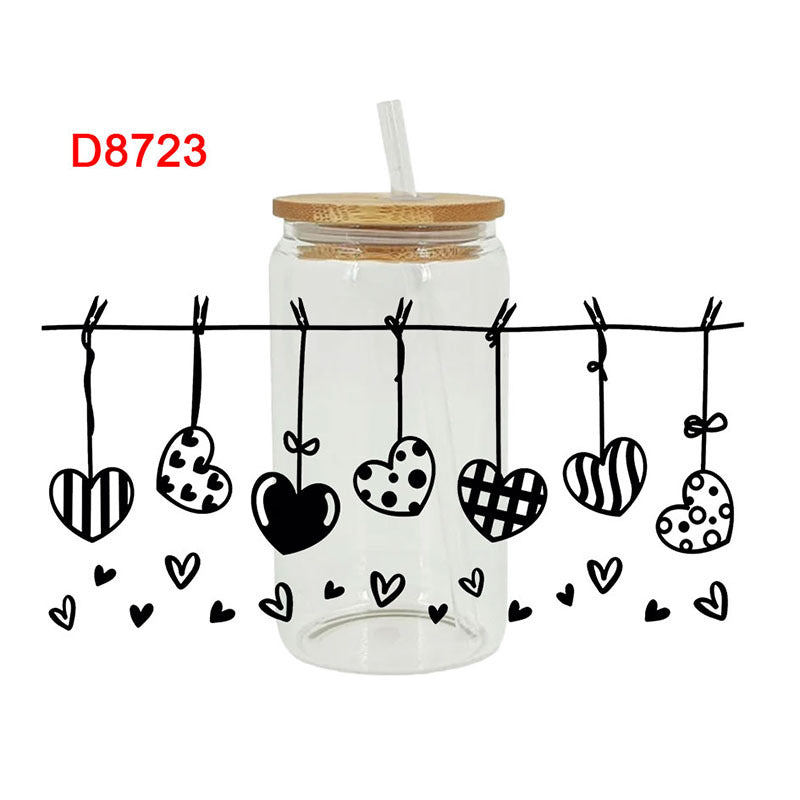 Wholesale Pink Love Flower  16oz Cup UV DTF Wraps