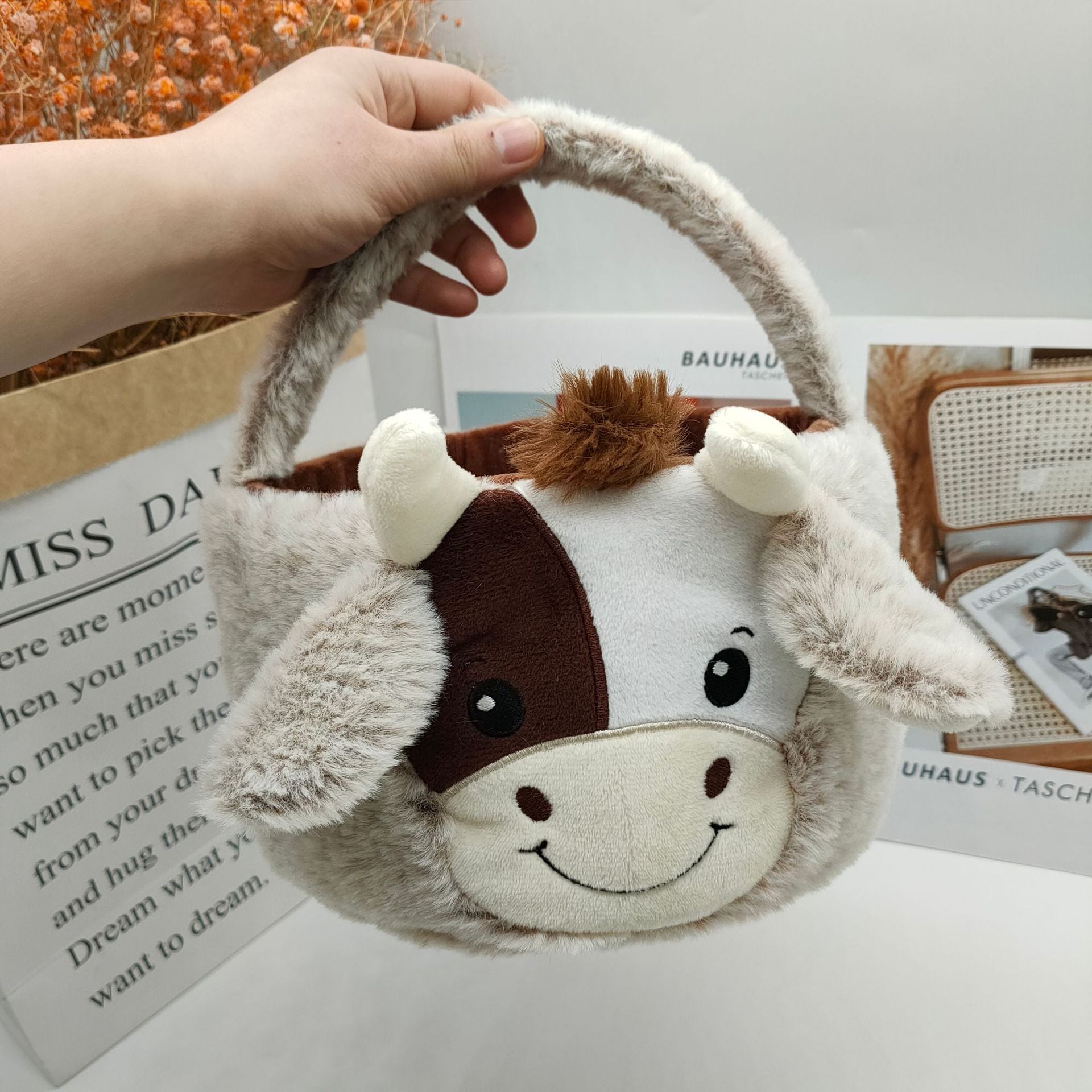 Wholesale Plush Cow Baskets and Handbags