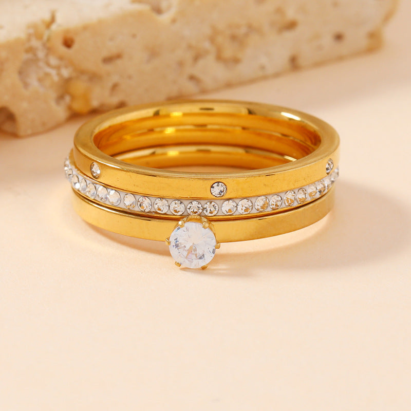 Wholesale Diamond-studded clay stainless steel ring set