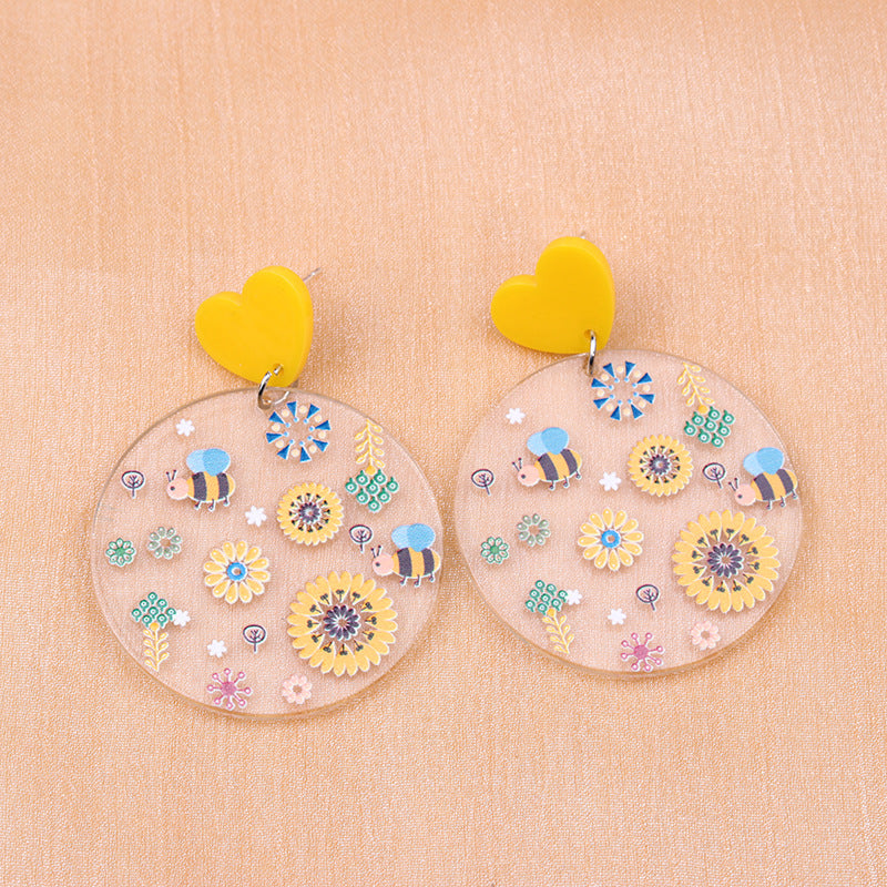 Wholesale Floral Heart Geometric Simple Fashion Personality Acrylic Print Earrings