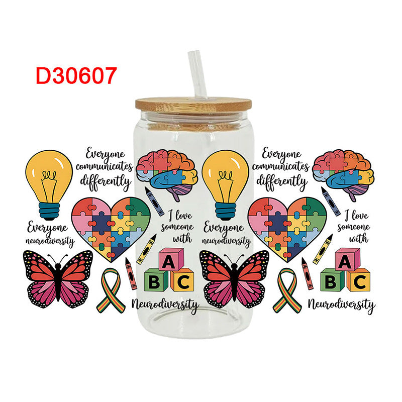 Wholesale Color Puzzle Autism Series 16oz Cup UV DTF Wraps