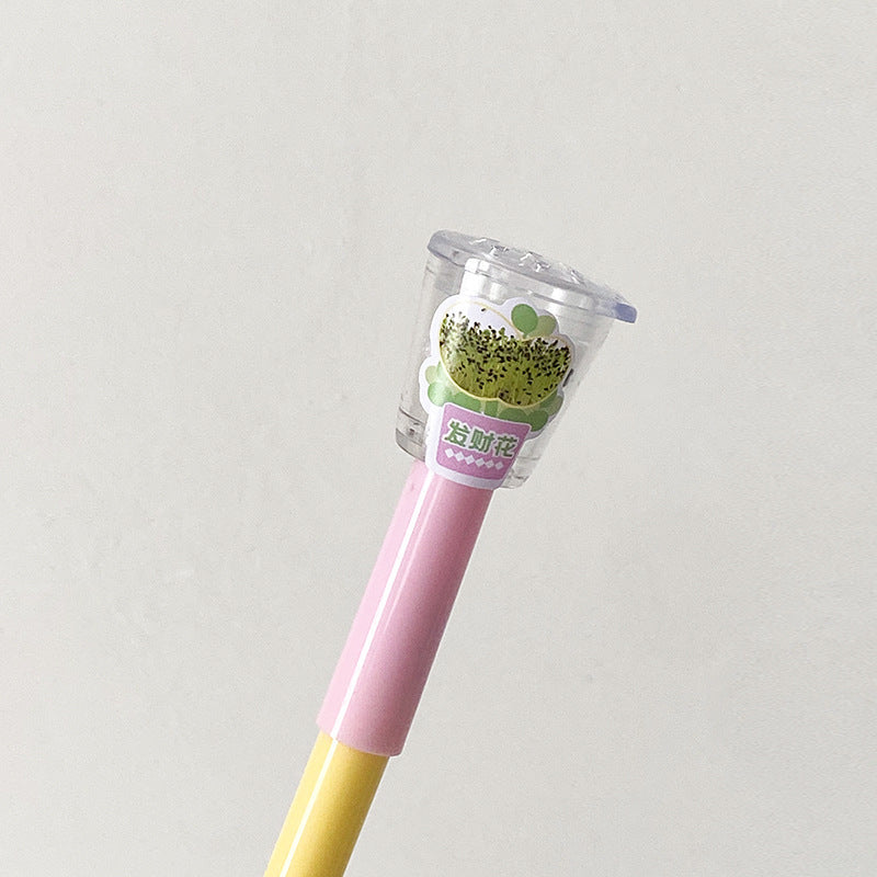 Wholesale 4pcs Creative Grass Pen Rich Flowers Black Gel Pen DIY Mini Potted Pen