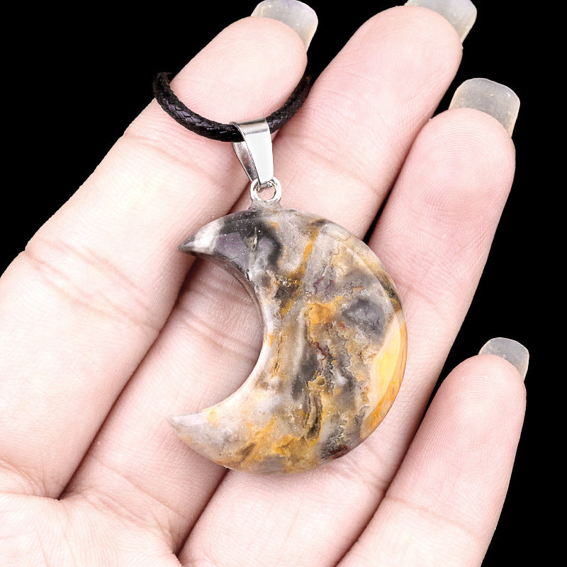 Wholesale Natural crystal agate stone 30mm moon pendant necklace pendant