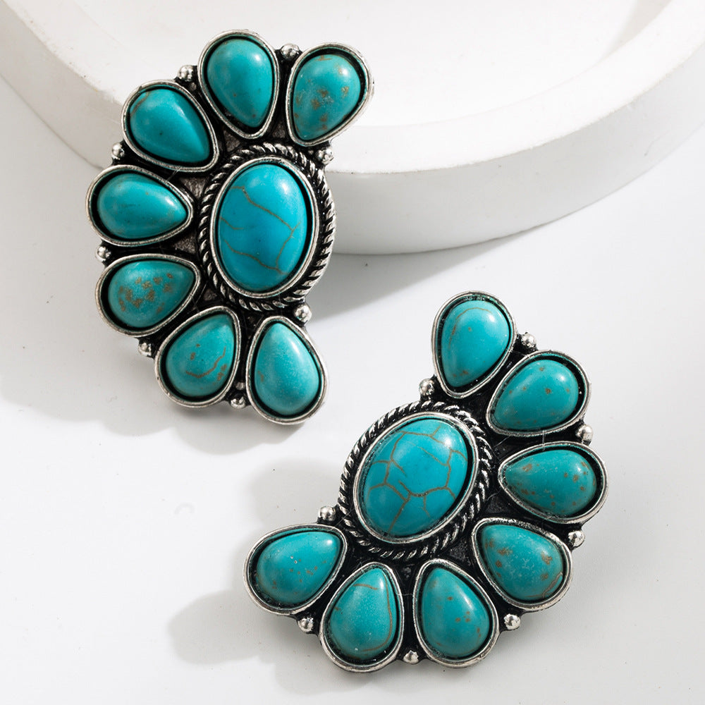 Wholesale Vintage Turquoise Flower Tassel Earrings