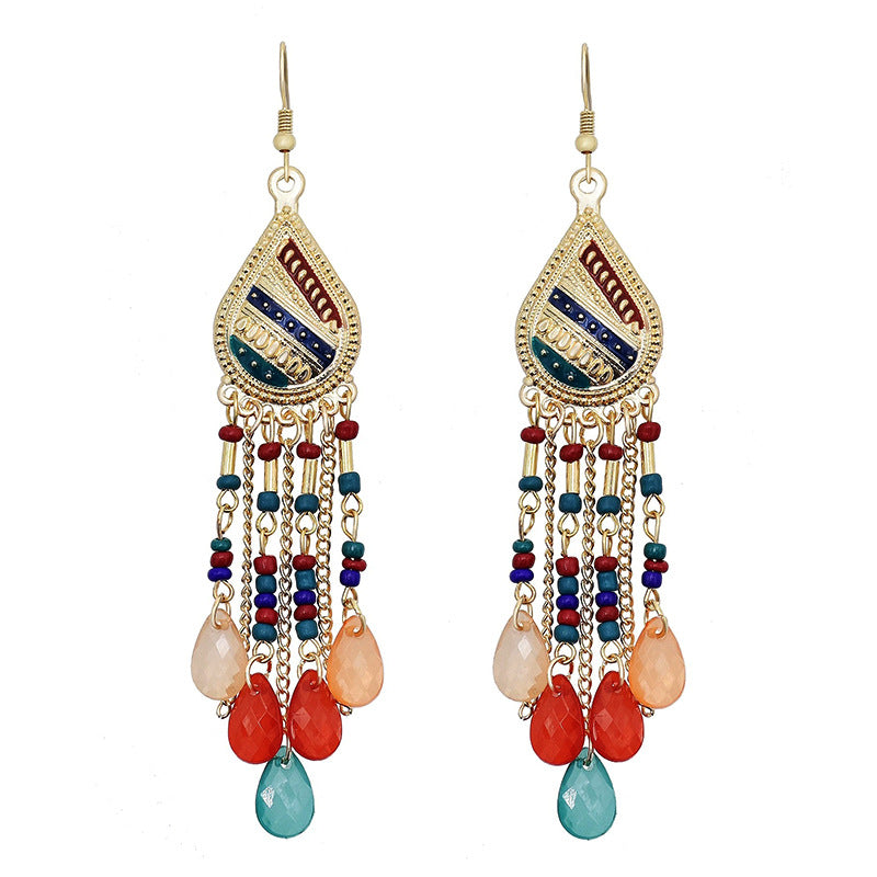 Wholesale Bohemian Colorful Water Drop Long Earrings