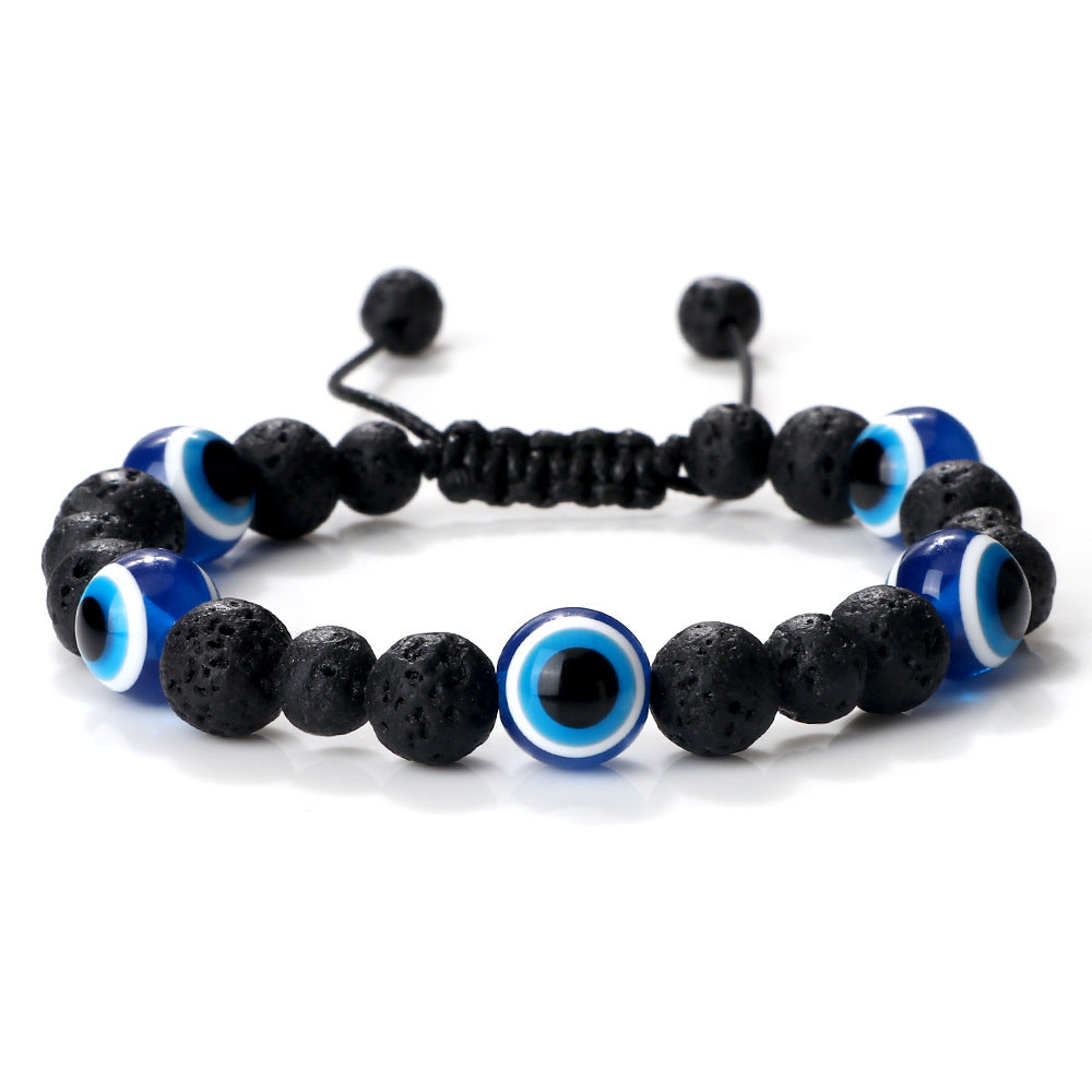 Wholesale  Jewelry Accessories 10mm Volcanic Rock Bracelet Turkey Devil' s Eye Beaded Hand Rope Adjustable