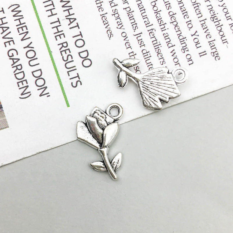 Wholesale 1 Retro Drip Oil Silver Alloy Rose DIY Pendant