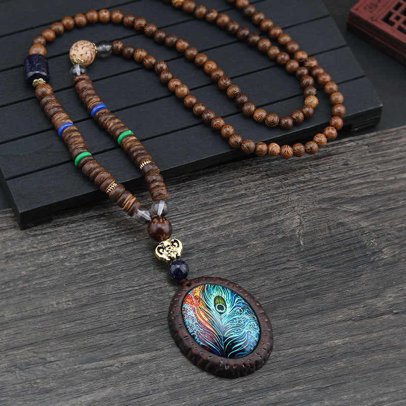 Wholesale Ethnic Style Pendant Bodhi Pendant Wooden Bead Necklace