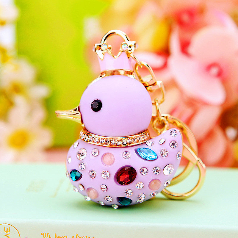 Wholesale Cute Crystal Studded Little Yellow Duck Car Keychain Bag Charm For Women Boutique Resale Decorative Accessory