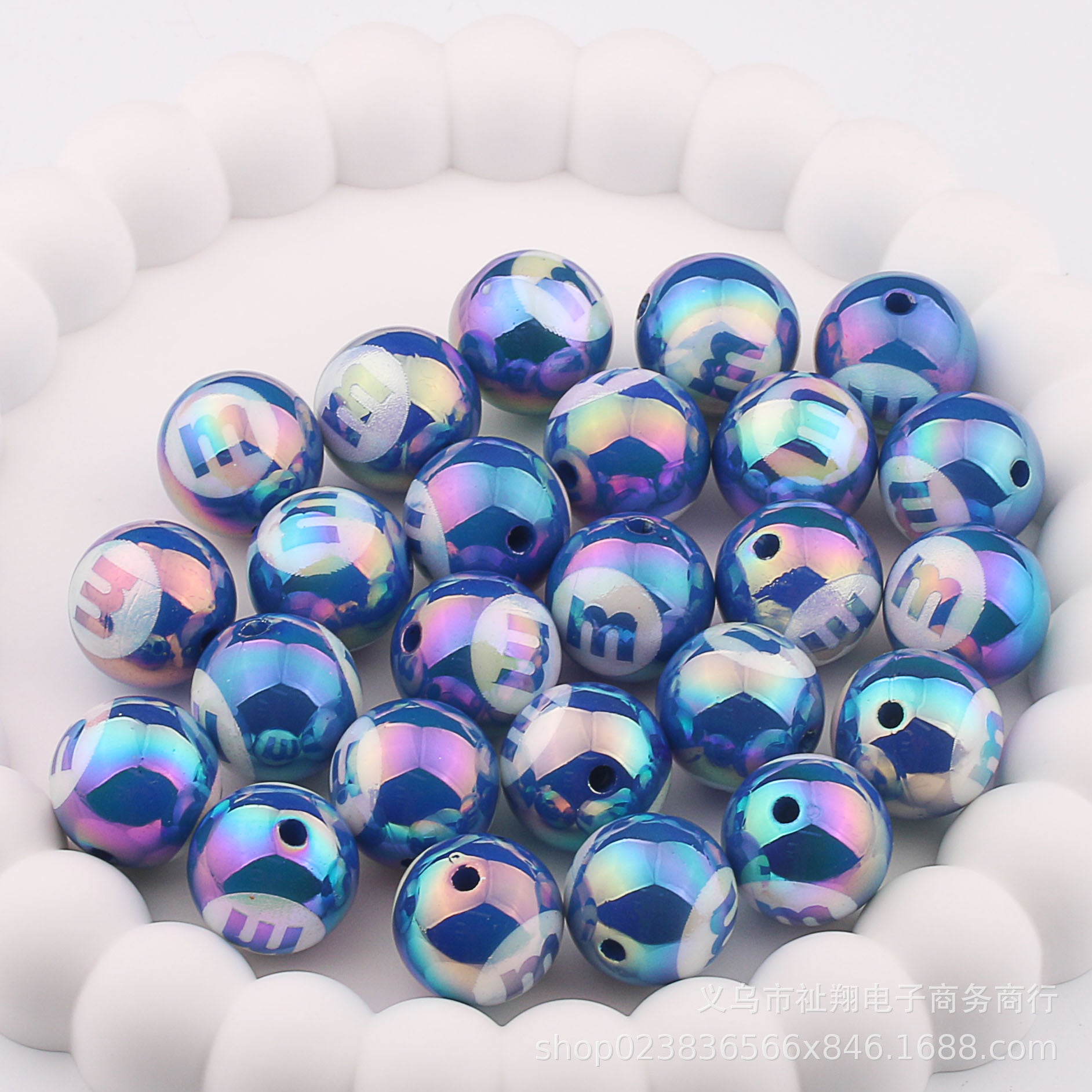 Wholesale 20pcs Acrylic UV Plating Engraving M Bean Straight Hole Two-color DIY Beads