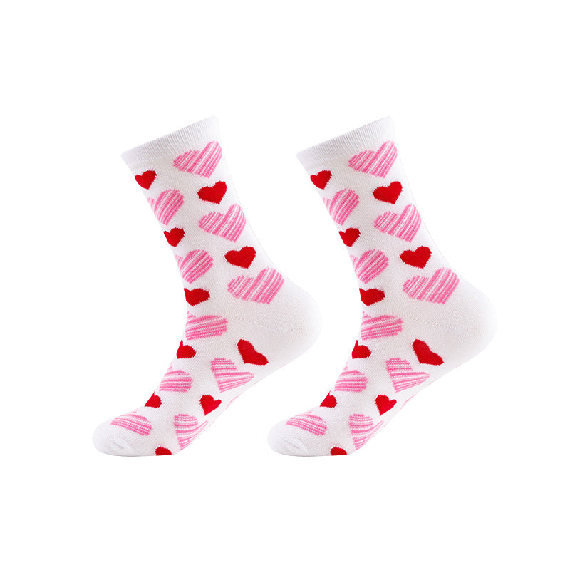 Wholesale Knitted jacquard cotton spring and autumn Valentine's Day series love heart middle tube women's socks