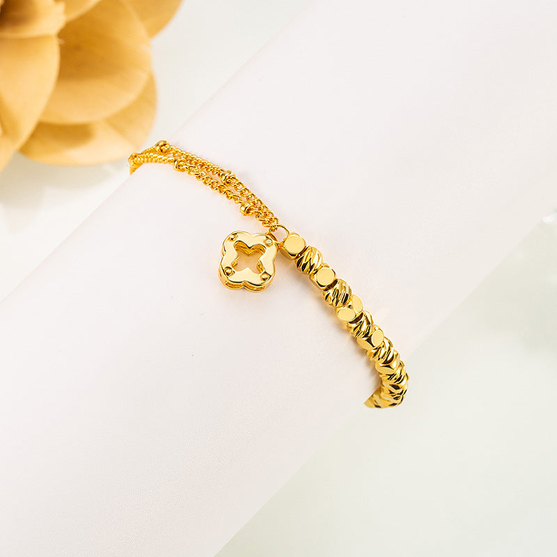 Wholesale Broken Gold Four-leaf Clover Bracelet Entry Luxury Niche High-end Sense Exquisite Bracelet Design Girlfriend Gift