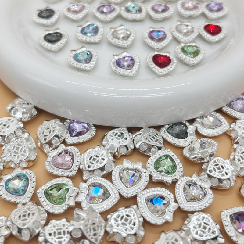 Wholesale 50pcs  Alloy Heart-Shaped Heart Eight-Hole Multi-Color Spacer Crystal Beads