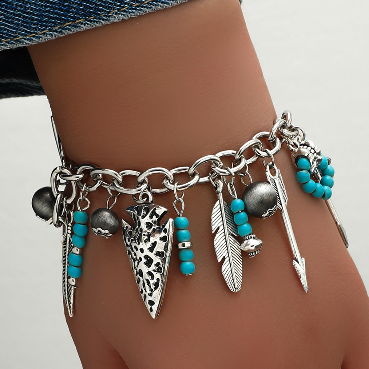 Wholesale Ethnic Bohemian Turquoise Bull Head Elephant Leaf Handmade Multi-layer Bracelet