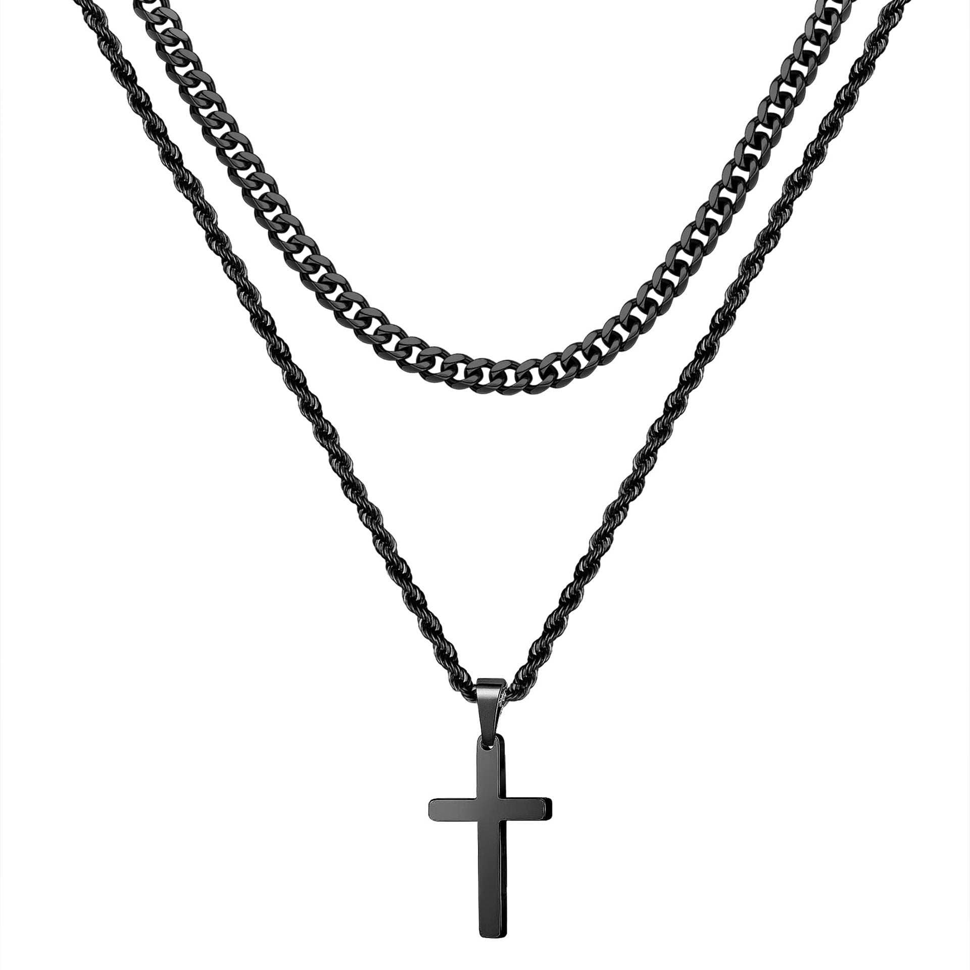 Wholesale Golden cross double layered stainless steel necklace
