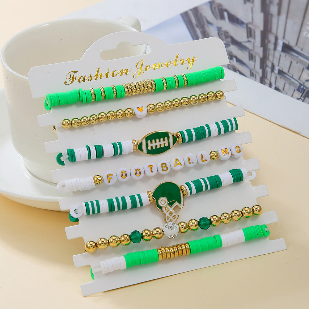 Wholesale Baseball 8-Piece Soft Ceramic Rugby Colorful Multi Strip Stacked Bracelet Set