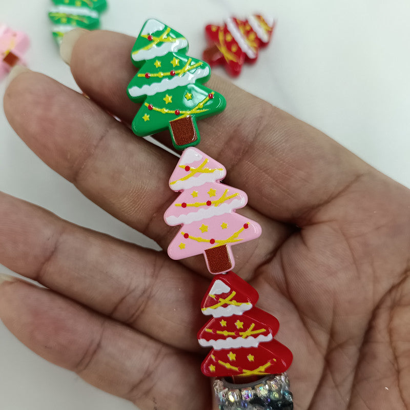 Wholesale 200pcs 20*26mm Color Printed Pine Christmas Tree DIY Handmade Loose Beads