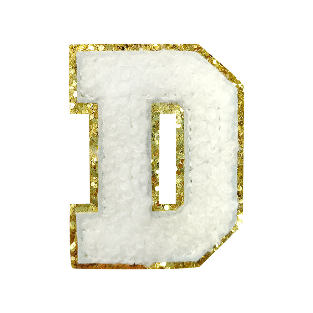 Wholesale White Towel Embroidered Alphabet Patches A Z With Gold Glitter Stylish DIY Accessory For Coats And Crafts
