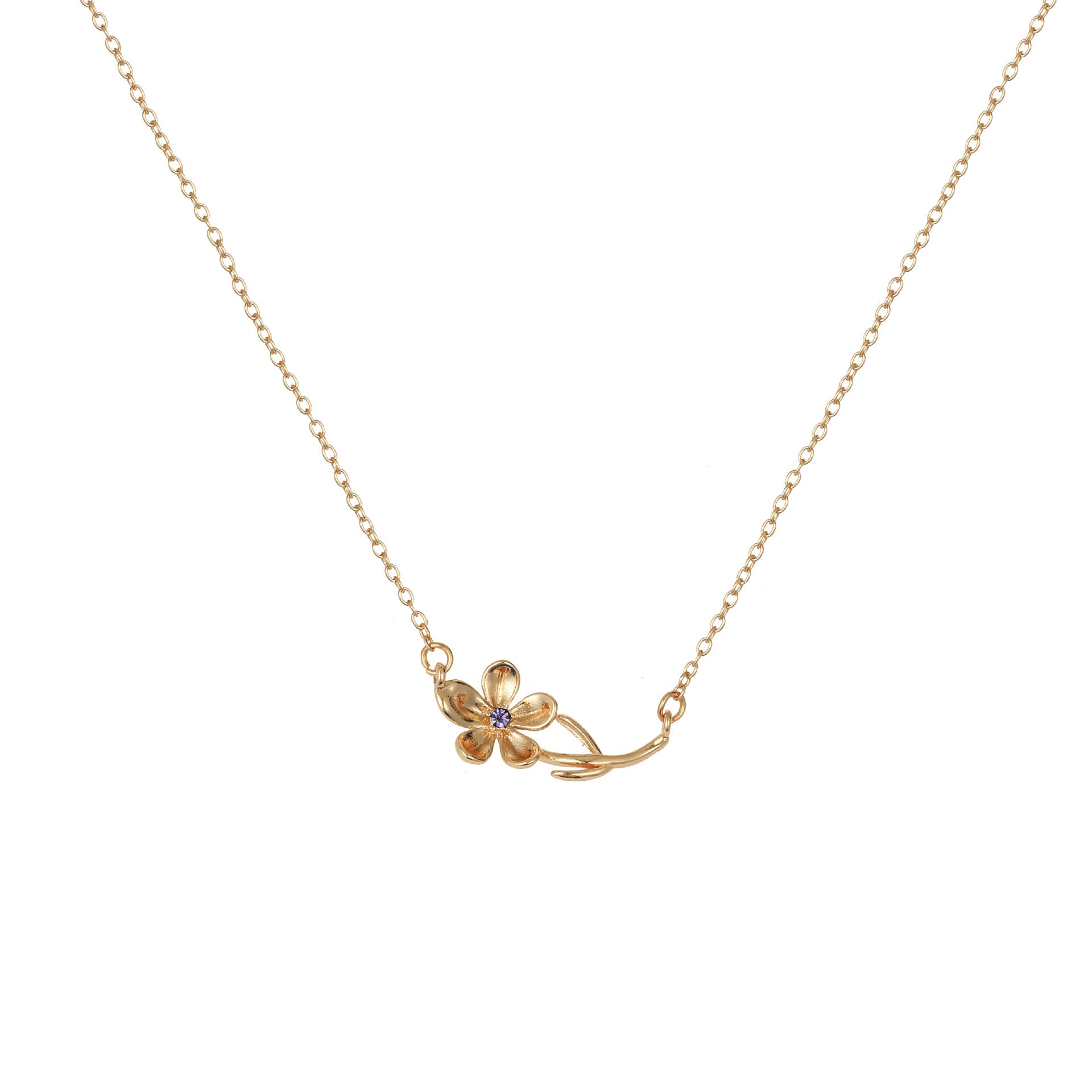 Wholesale 3D December Birth Flower Pendant Necklace Gold Plated Copper Decorative Jewelry Accessory