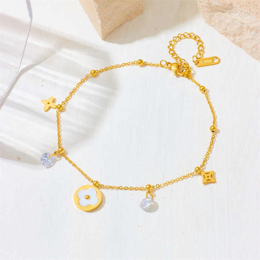 Wholesale Small Flower Titanium Steel Necklace Bracelet Set