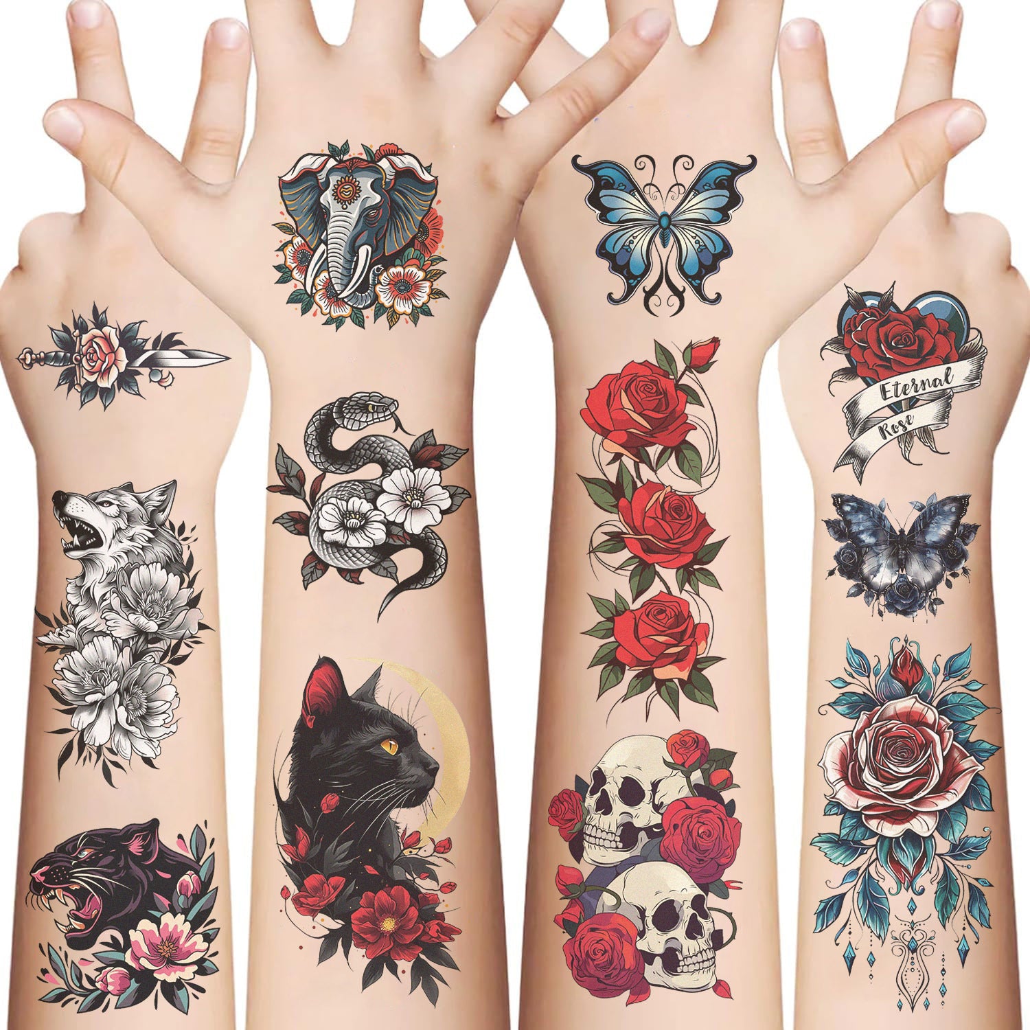 Wholesale 10pcs/pack Flower Series Tattoo Sticker Waterproof Party Party Gift Funny Fun Face Sticker