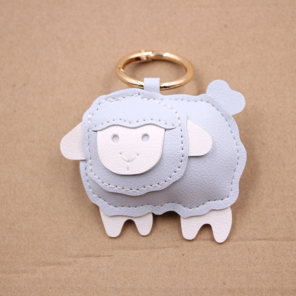 Wholesale Trendy PU Leather Lamb Keychain Bag Charm Electroplated Car Key Accessory Fashion