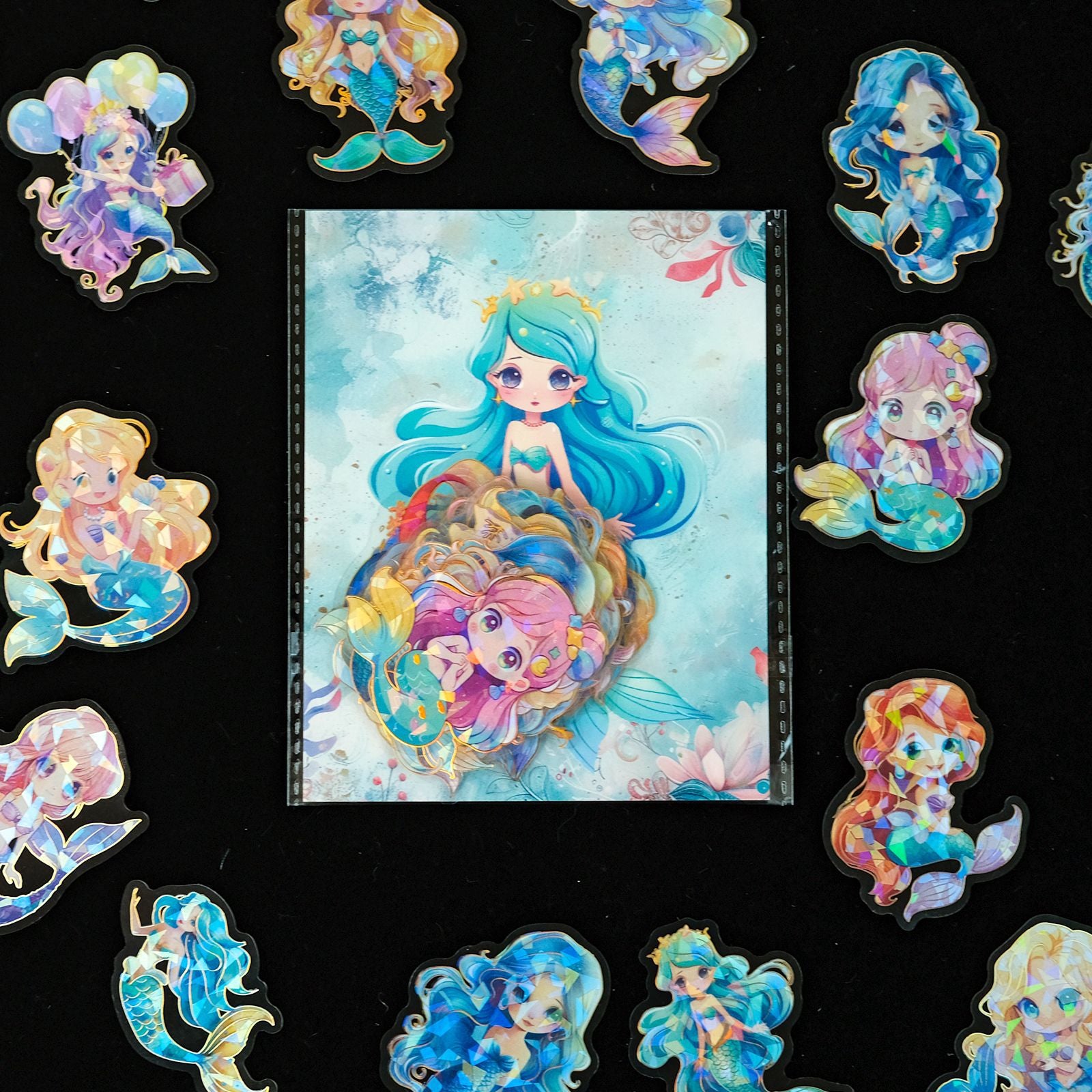 Wholesale 30pcs/pack laser-stamped cartoon hand-painted mermaid princess graffiti stickers