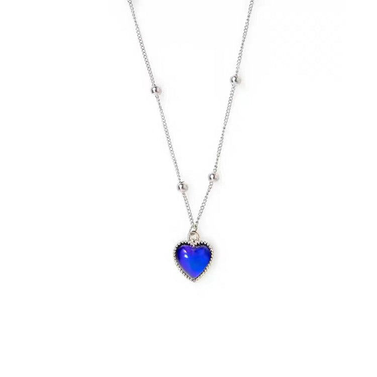 Wholesale Titanium Steel Temperature Sensing Stone Color Changing Heart Necklaces